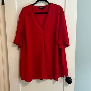 Red flowy tunic blouse